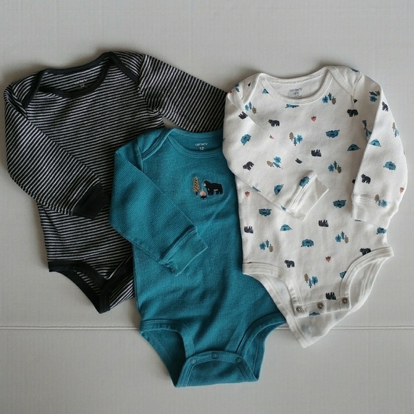 Carter's 3 Long Sleeve Bodysuits Bears & Camping - Picture 1 of 6